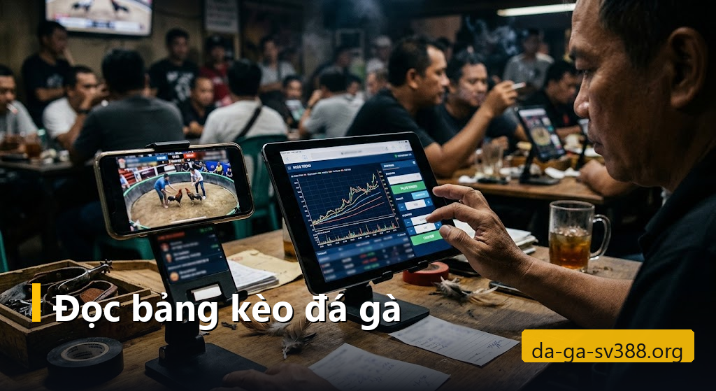 Máy tính bảng hiển thị livestream đá gà và biểu đồ tỷ lệ