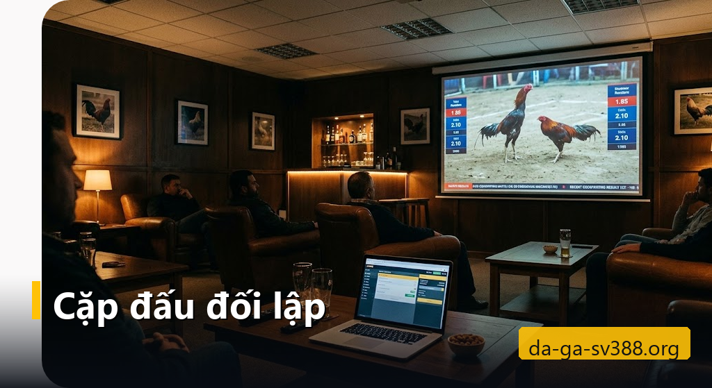 Phòng xem đá gà trực tiếp với trận đấu và bảng tỷ lệ trên màn hình lớn
